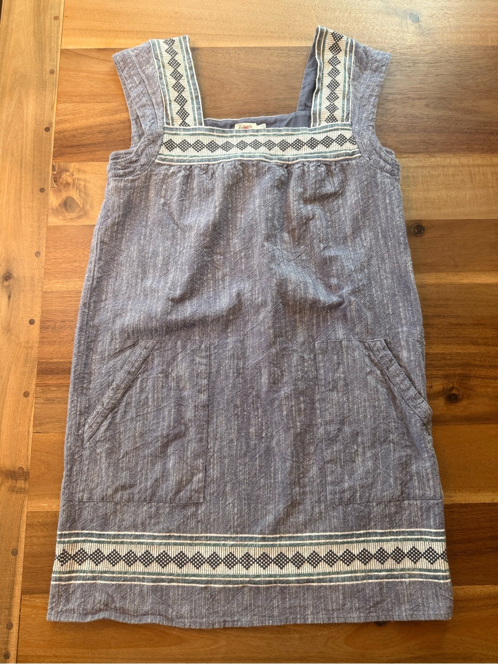 Faherty Blue Square-Neck Embroidered Shift Dress